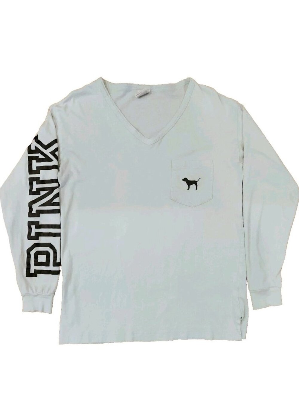 PINK Victoria's Secret T SHIRT oversized XS Mint Green Long Sleeve Pocket Top